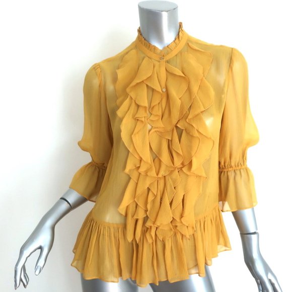 Ulla Johnson Tops - ULLA JOHNSON RUFFLE BLOUSE CASSAN MUSTARD CHIFFON SIZE 2 BELL SLEEVE TOP